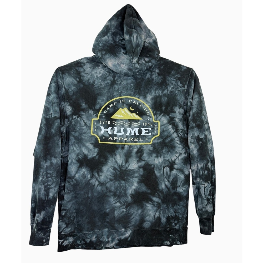 Hume Apparel Men's L Black Gray Tie Dye Camp Is Calling Graphic Pullover Hoodie